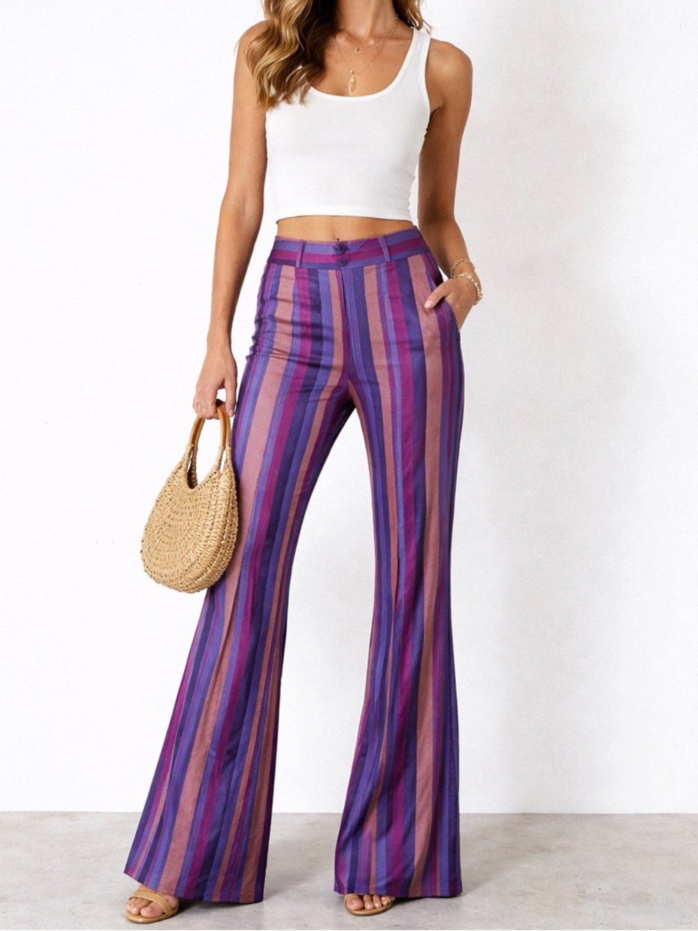 Etro Purple and Pink Striped Boot Cut Pants